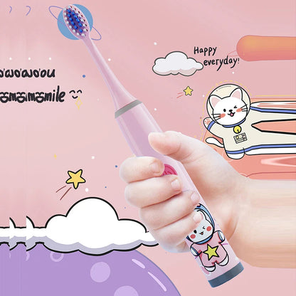 Cepillo de Dientes Eléctrico Infantil - Diseño de Caricaturas Coloridas de Espacio | Cepillo Suave para Limpieza (Batería No Incluida)