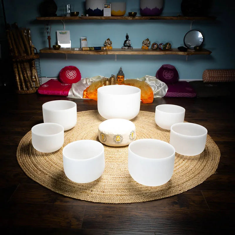 Set de 7 Cuencos de Cristal Hye-eun de 7"-12" para Chakras con Estuches de Transporte - Ideal para Yoga, Meditación, Sanación del Sonido y Relajación Profunda