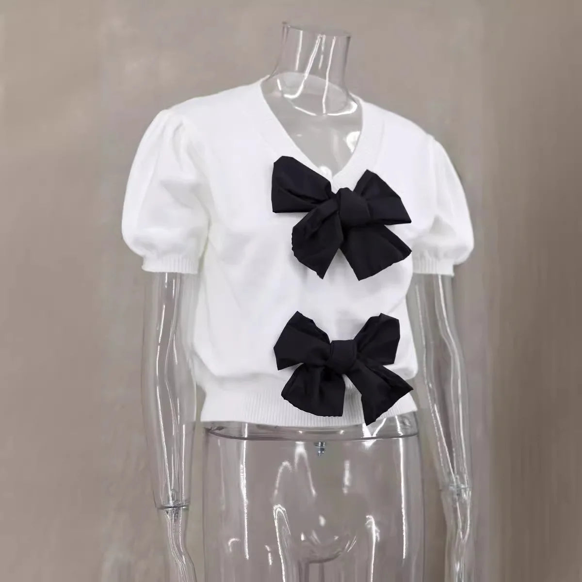 Suéter de Mujer con Lazo y Cuello en V - Estilo Casual para Primavera/Verano