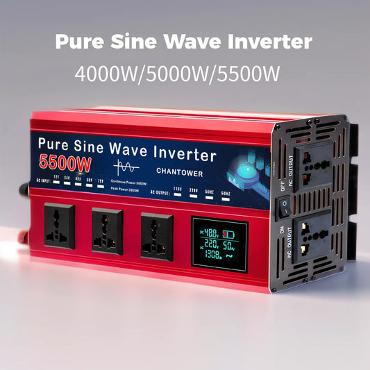 Inversor de onda sinusoidal pura 5500W/5000W DC 12V/24V/48V/60V/72V a AC 110V/220V para coche y energía solar