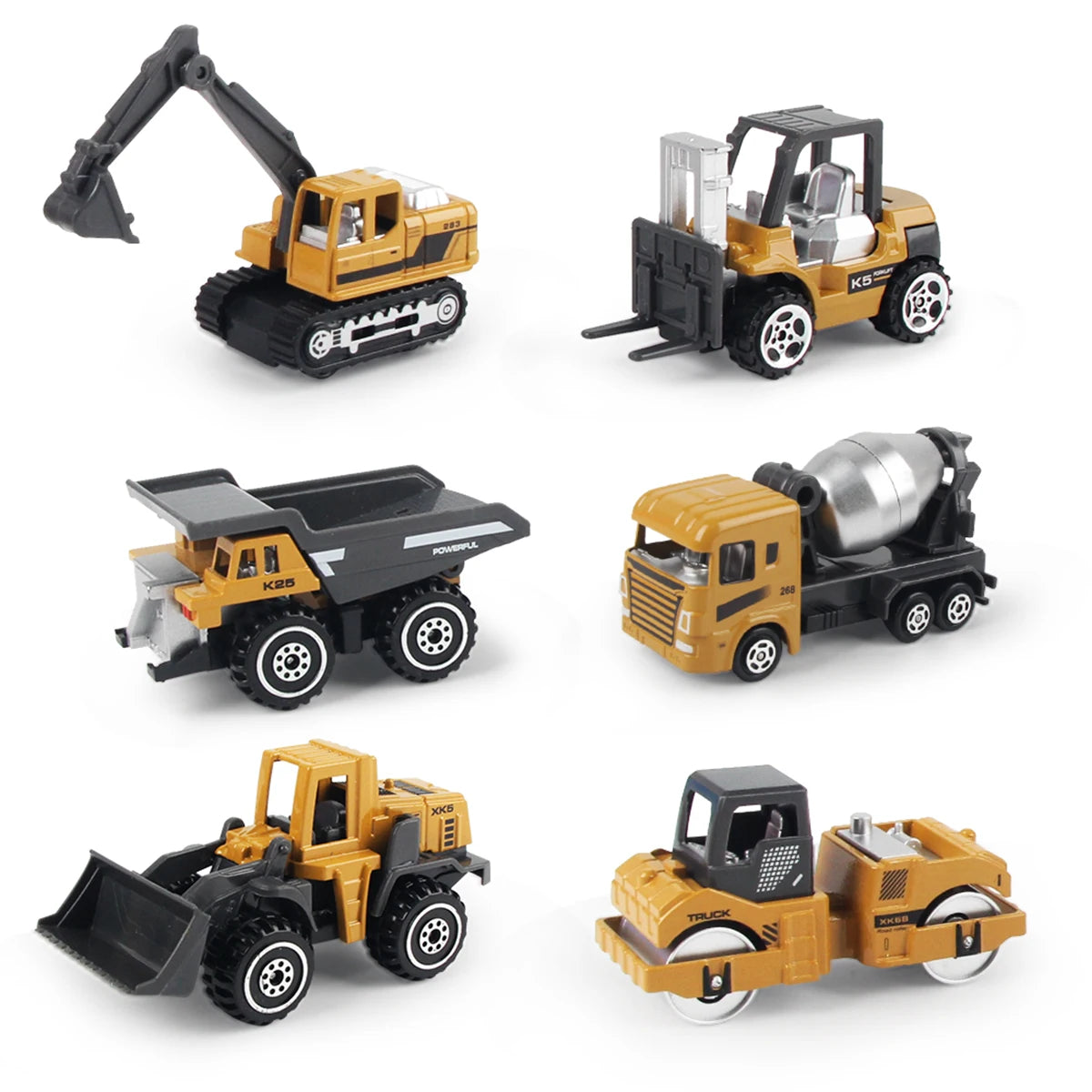 Set de 6 Camiones de Juguete de Aleación para Niños – Vehículos de Construcción: Excavadora, Tractor, Cargador y Más