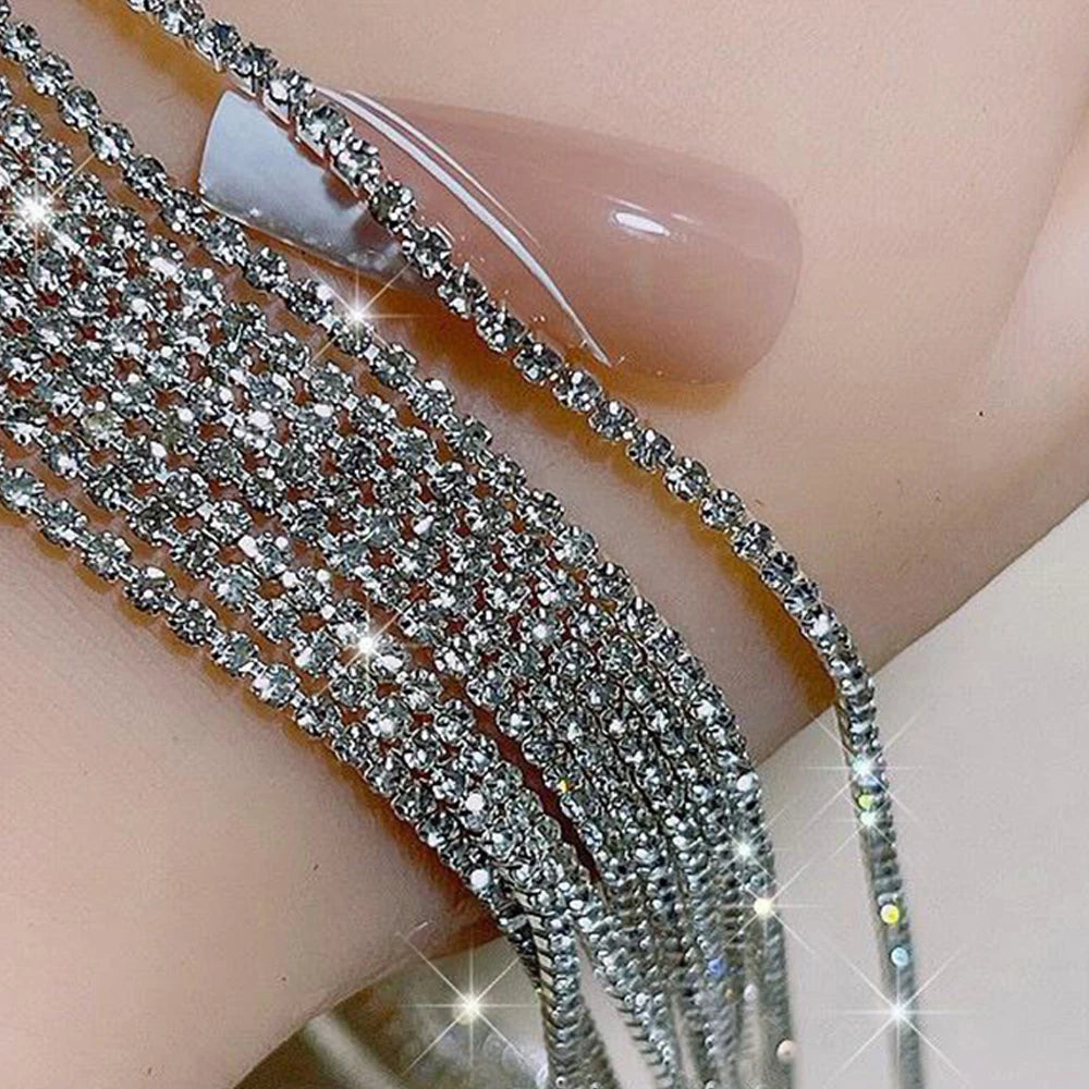 Cadena de Cristal de Lujo para Manicura Francesa - 100/50 cm de Largo, Dijes Brillantes, 1,5/2 mm