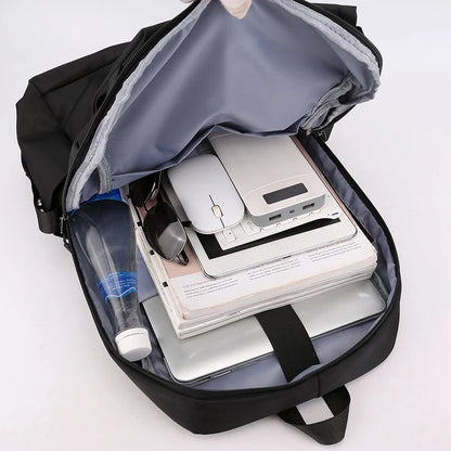 Mochila Escolar Masculina Impermeable de Nylon, con Carga USB, Mochila para Laptop y Gran Capacidad para Libros y Viajes