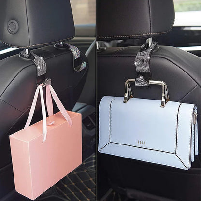 Gancho para Respaldo de Asiento de Auto con Brillantes Diamantes - Soporte Universal para Cabeceras - Accesorios de Interior Automotriz