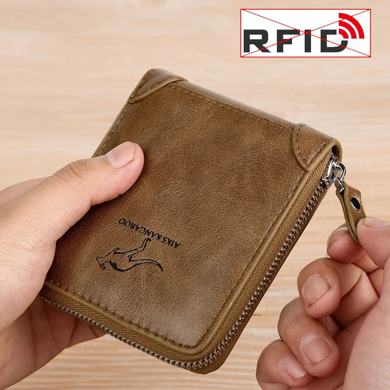 Cartera de Hombre de Cuero, Monedero de Lujo con Cremallera, Portatarjetas y Bolsillo para Monedas RFID, Regalos para Hombre