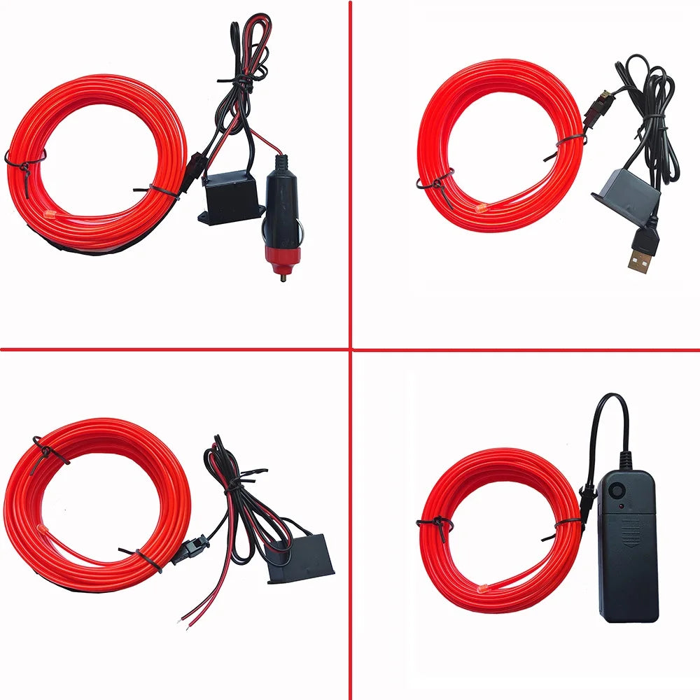 Tira LED Flexible para Interior de Coche 5M/4M/3M/2M/1M, Luces de Neón Decorativas, 12V, Luz Ambiental Universal