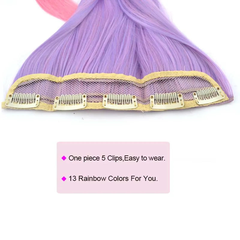 Cabello Sintético Liso de una Pieza, Extensión de Cabello con 5 Clips, Color Degradado Colorido, para Cosplay de Halloween