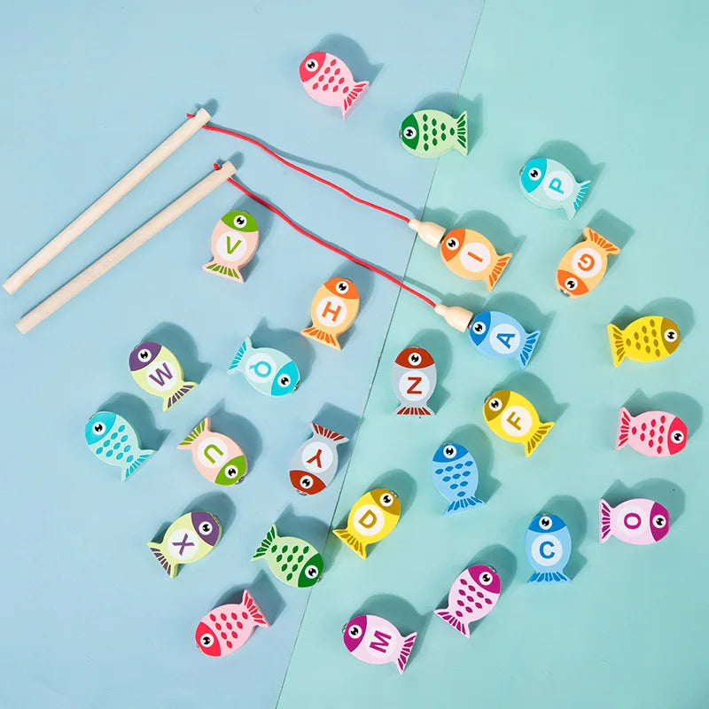 Juego de Pesca de Madera para Niños, Juguetes Cognitivos Numéricos y Alfabeto, Educación Temprana, Juegos Interactivos y Regalos