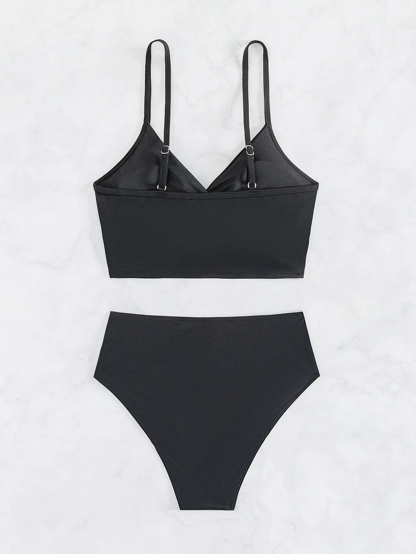 Bikini Alto Sexy para Mujeres | Traje de Baño de Dos Piezas de Verano, Espalda Descubierta, V-cuello en Negro