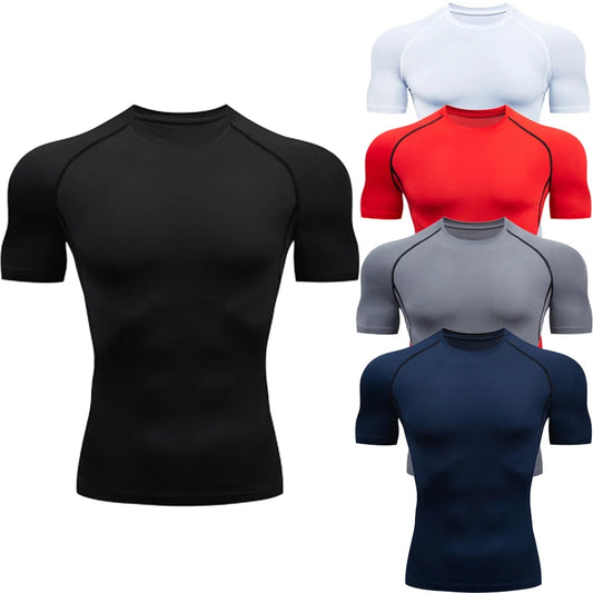 Camiseta de Compresión para Correr para Hombre, Jersey de Fútbol de Secado Rápido, Ropa Deportiva Ajustada para Gimnasio, Camisa Deportiva de Manga Corta Transpirable