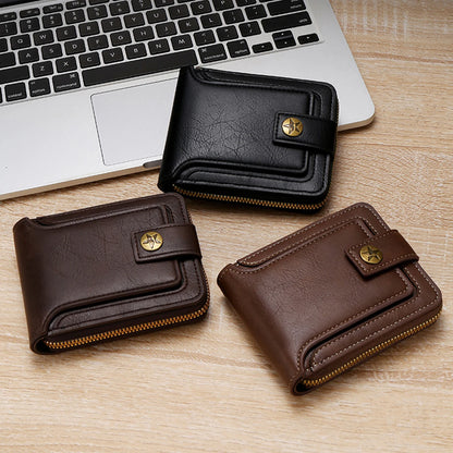 Billetera Hombre Vintage de Alta Calidad en Cuero PU con Bolsillo para Monedas, Tríptico y Cremallera