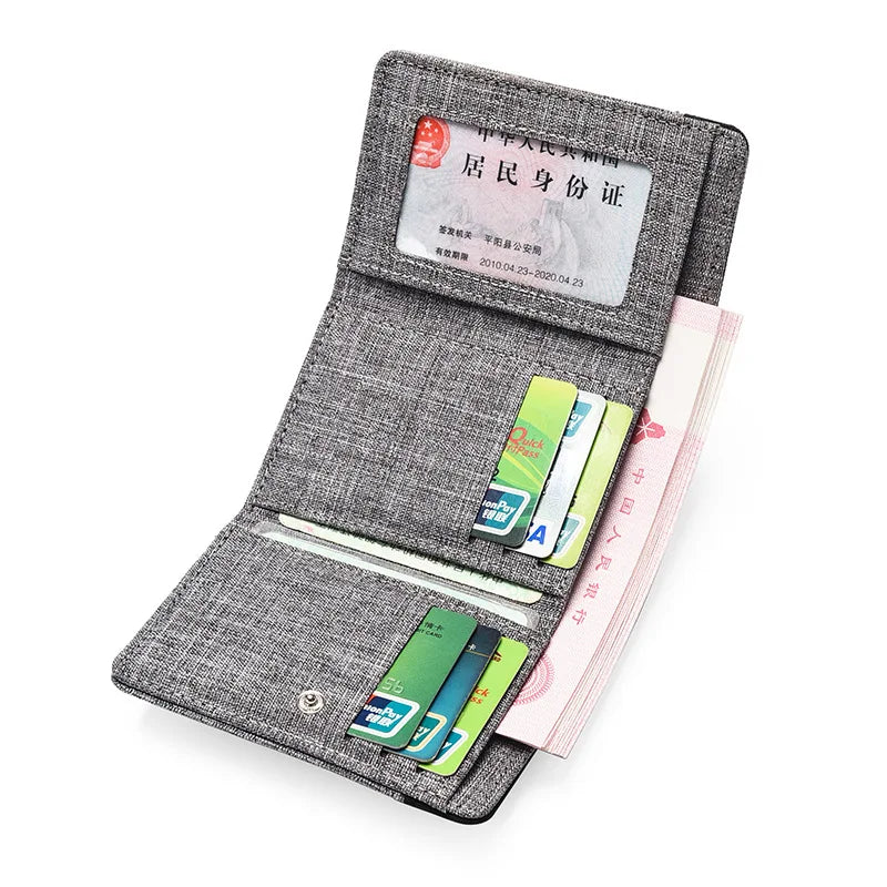 Canvas Short Trifold Men's Boys Wallets Purse with Zipper Coin Pocket Fashion Students Leisure Money Folder Card Holder
