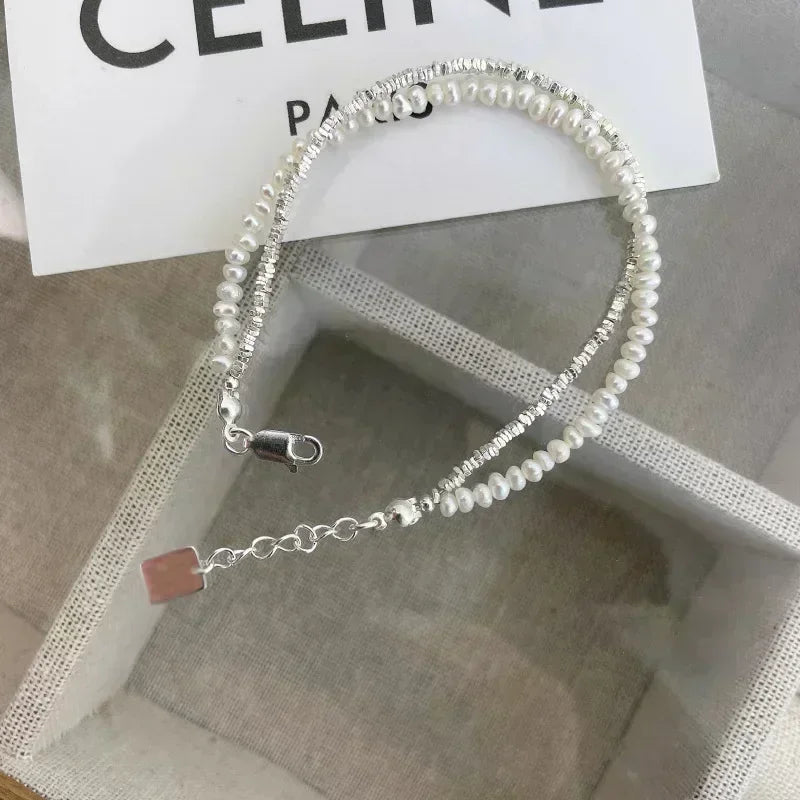 Pulsera de Plata de Ley 925 Doble Capa con Perlas - Diseño Vintage  - Joyería de Lujo y Encanto