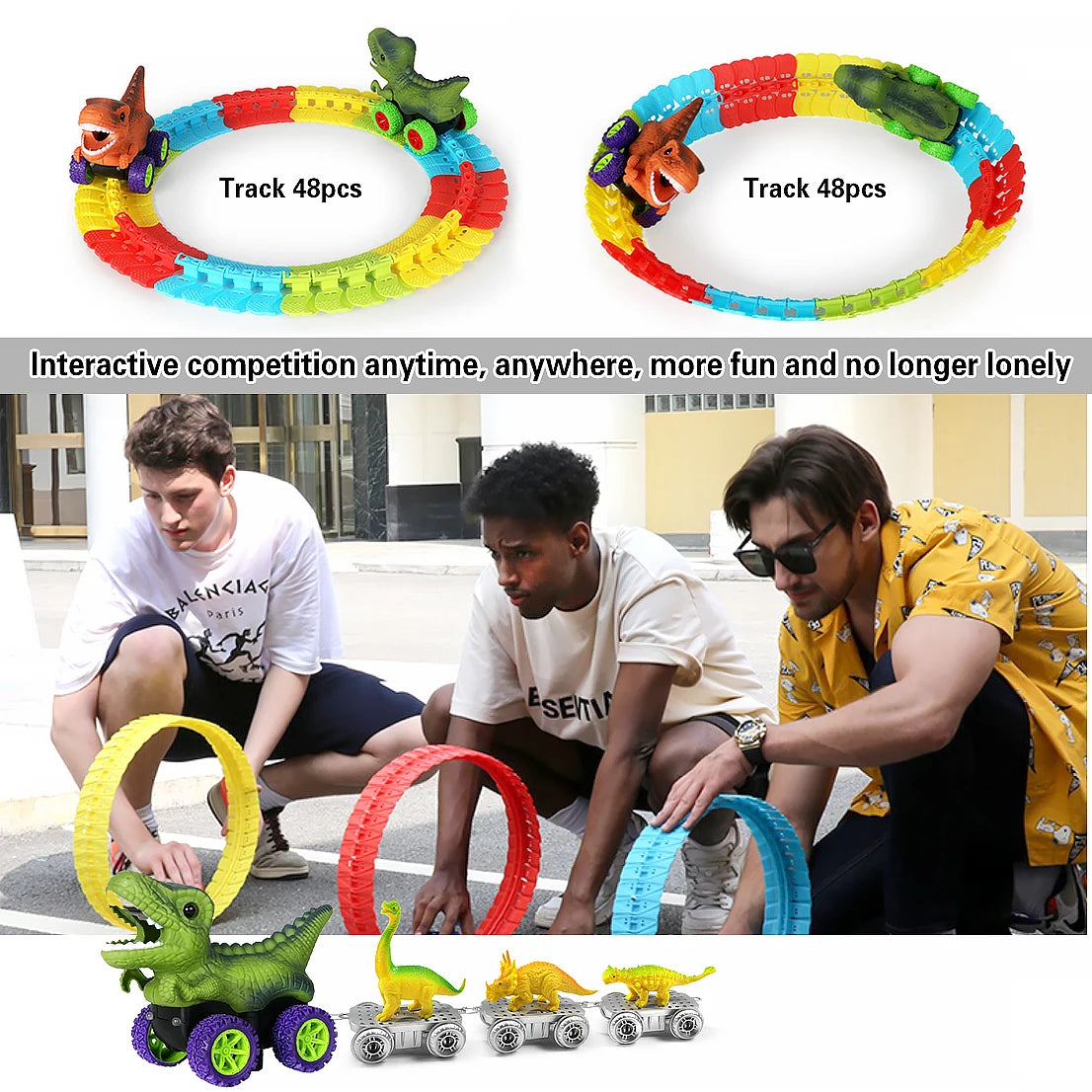Set de Pista de Carreras Dinosaurio con Coches y Accesorios, 46-101 Piezas, Juguete Educativo para Niños con Carro Antigravedad, Regalo Perfecto para Niños