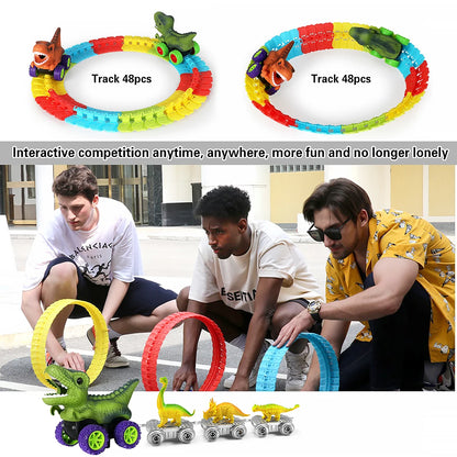 Set de Pista de Carreras Dinosaurio con Coches y Accesorios, 46-101 Piezas, Juguete Educativo para Niños con Carro Antigravedad, Regalo Perfecto para Niños