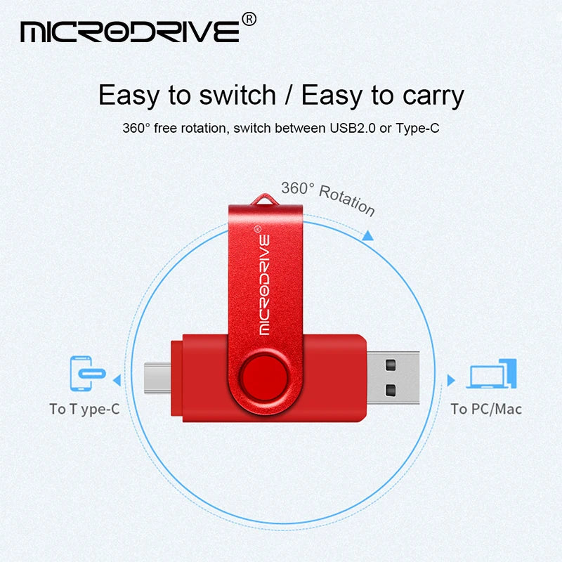 Metal OTG 2 en 1 Pen Drive USB Tipo C | 128GB, 64GB, 32GB, 16GB | Memoria USB Flash con Conector Micro-USB | Alta Velocidad y Durabilidad | Memoria Portátil