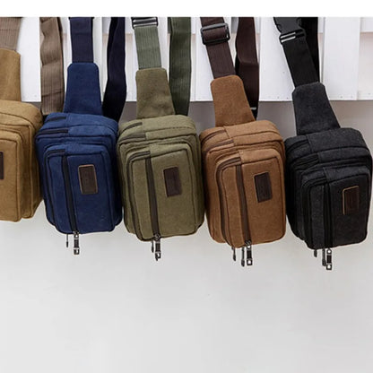 Bolso de Cintura Multifuncional de Lona para Hombre - Fanny Pack Deportivo, Duradero y de Alta Capacidad, Bolsa Portátil para Teléfono y Monedero