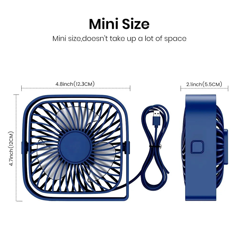 TOPK Mini Ventilador Portátil USB de Escritorio con Cabezal Giratorio 360°, 3 Velocidades Silenciosas para Oficina, Hogar y Camping