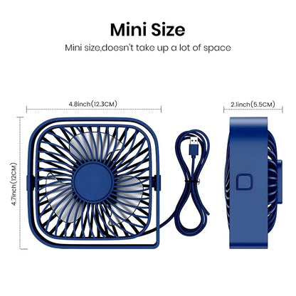 TOPK Mini Ventilador Portátil USB de Escritorio con Cabezal Giratorio 360°, 3 Velocidades Silenciosas para Oficina, Hogar y Camping