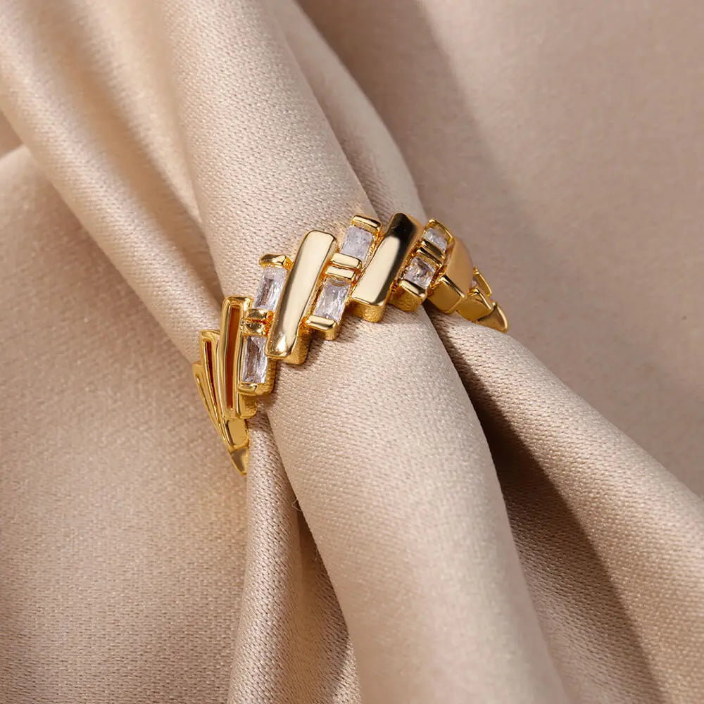 Anillos de Color Oro 18K para Mujer con Cristal de Zirconia - Anillo de Compromiso y Boda, Joyería de Pareja Popular