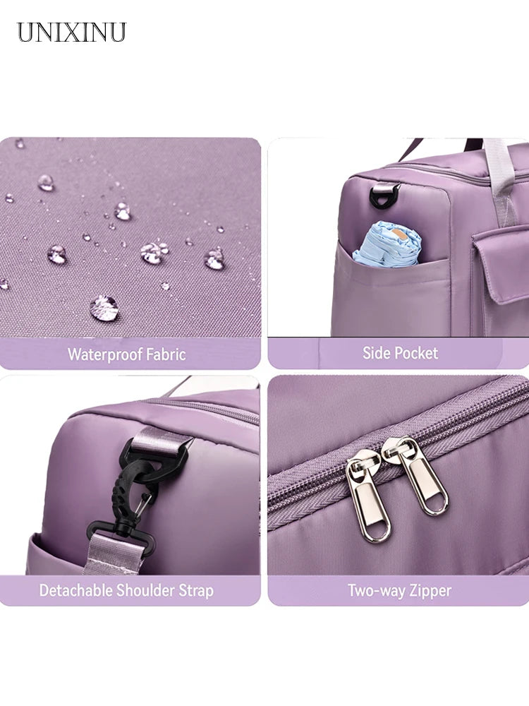 UNIXINU Bolsa de Viaje de Mano, Bolsa de Fin de Semana de Gran Capacidad, Bolsa de Duffle para Viaje Nocturno con Compartimento para Zapatos, Bolsa Deportiva y de Fitness para Mujeres
