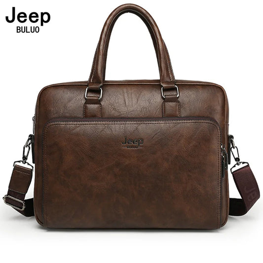 Maletín de Negocios para Hombre Jeep Buluo, de Alta Calidad, Cuero Partidido, Capacidad Grande, para Laptop de 14 Pulgadas
