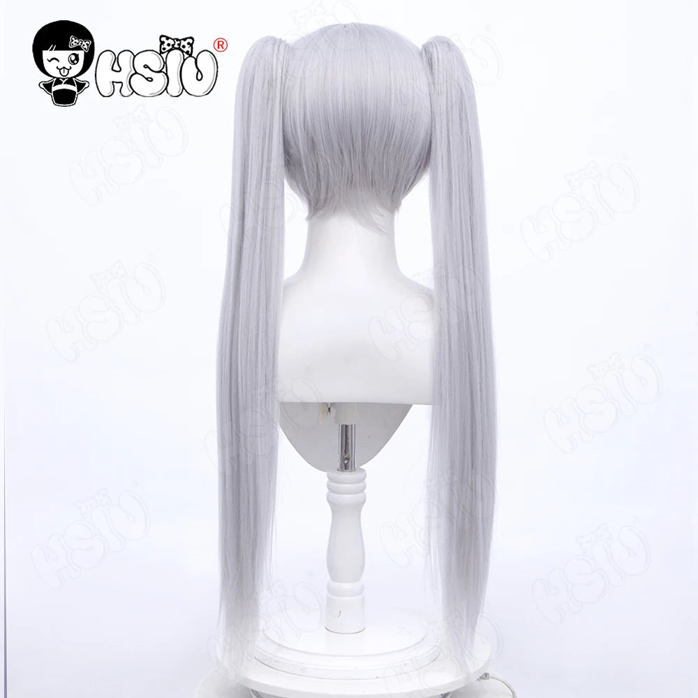 Peluca de fibra sintética de Frieren para cosplay, pelo largo de doble cola de caballo, Anime Sousou no Frieren en el Funeral, HSIU, gris plateado