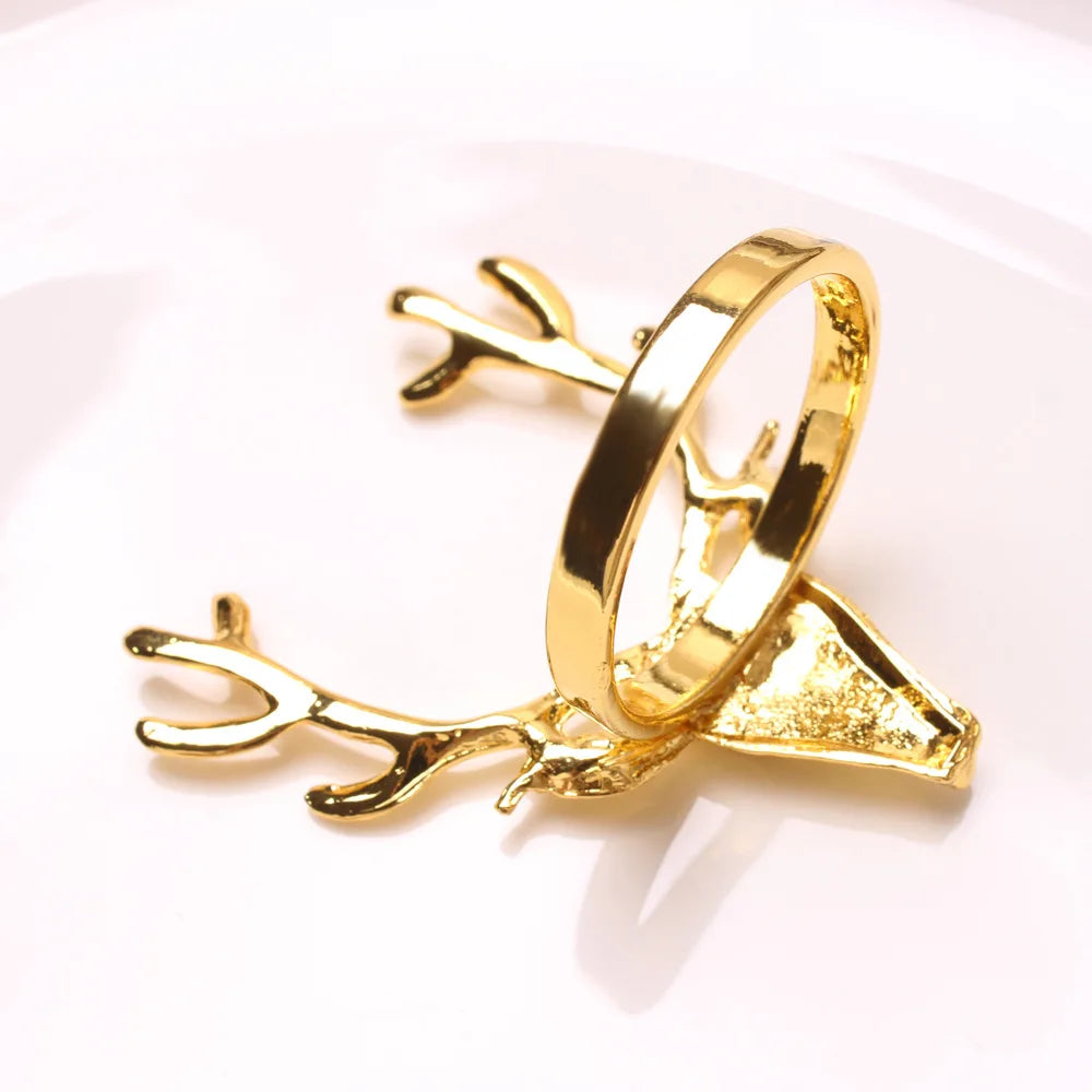 Anillos de Servilleta de Ciervo de 4 Piezas - Soporte de Cabeza de Alce para Decoración de Mesa de Navidad y Acción de Gracias