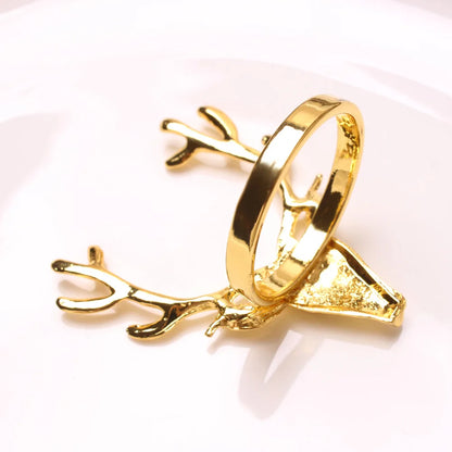 Anillos de Servilleta de Ciervo de 4 Piezas - Soporte de Cabeza de Alce para Decoración de Mesa de Navidad y Acción de Gracias