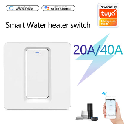 Interruptor Inteligente Wifi/Bluetooth 20A/40A Tuya para Calentadores de Agua y Aire Acondicionado - Control Remoto con Alexa y Google Home