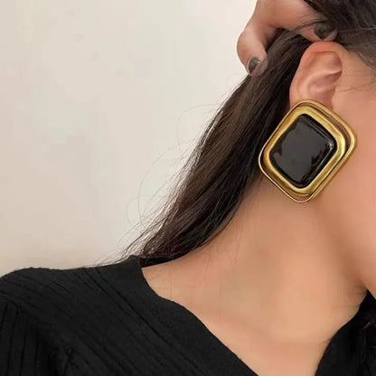 Pendientes Rectangulares de Metal Estilo Europeo y Americano para Mujer | Aretes Grandes y con Personalidad