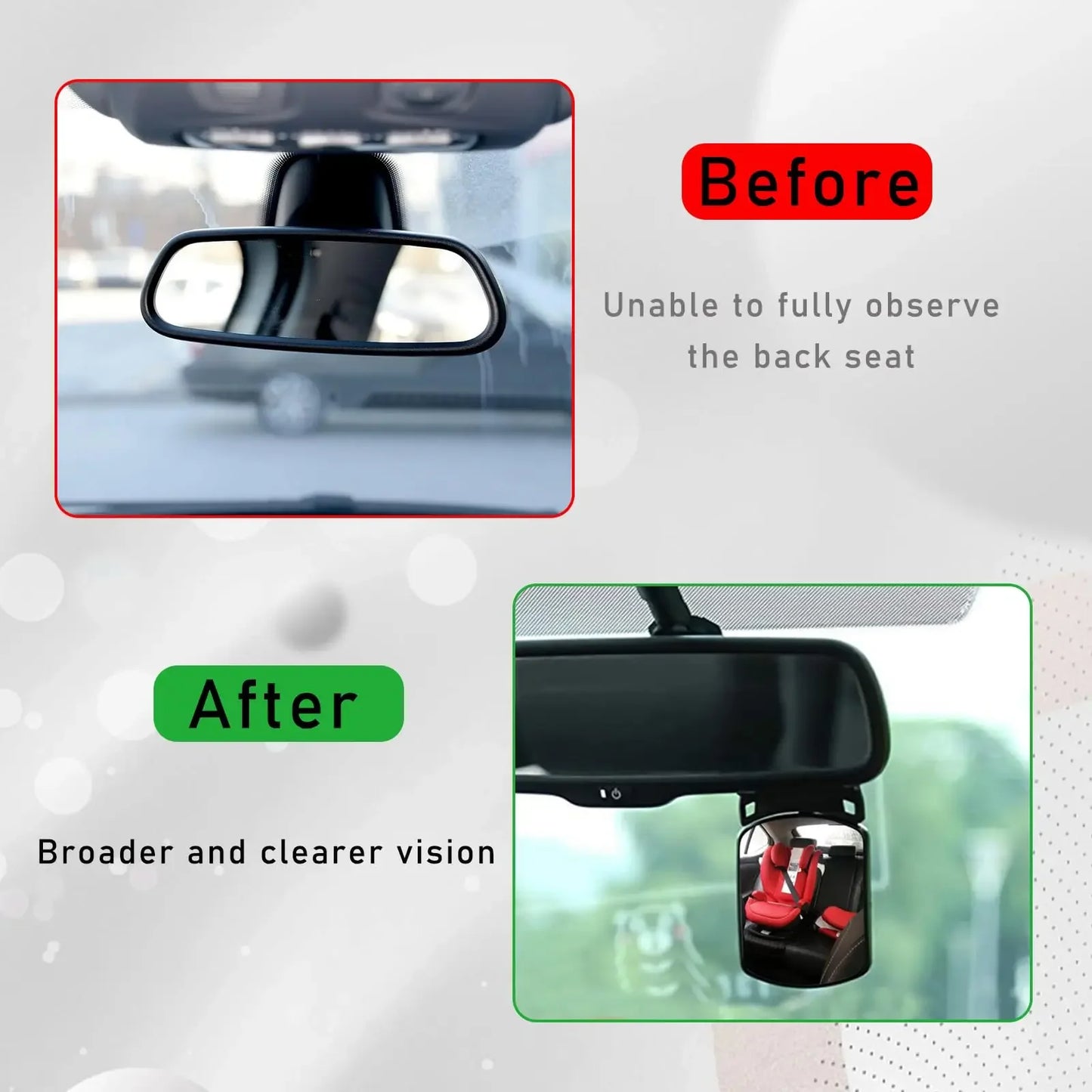 Espejo Retrovisor para Asiento Trasero de Coche para Niños - Espejo de Bebé Ajustable 360 Grados, Monitor de Seguridad y Punto Ciego