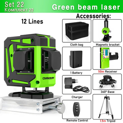 Clubiona Nivel Láser 16/12 Líneas Verde Autonivelante 360° Horizontal y Vertical, Rayo Verde Súper Potente, Herramienta de Nivelación con Modo de Pulso