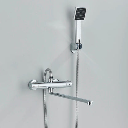 Grifo Termostático de Bañera Senlesen para Baño, Salida Giratoria 360°, Montado en Pared con Mezclador de Ducha y Ducha de Mano ABS