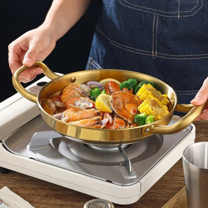 Olla Dorada  Sartén Comercial Gruesa de Doble Oreja, Cuenco de Olla , Olla de Arroz de Mariscos Españoles de Acero Inoxidable