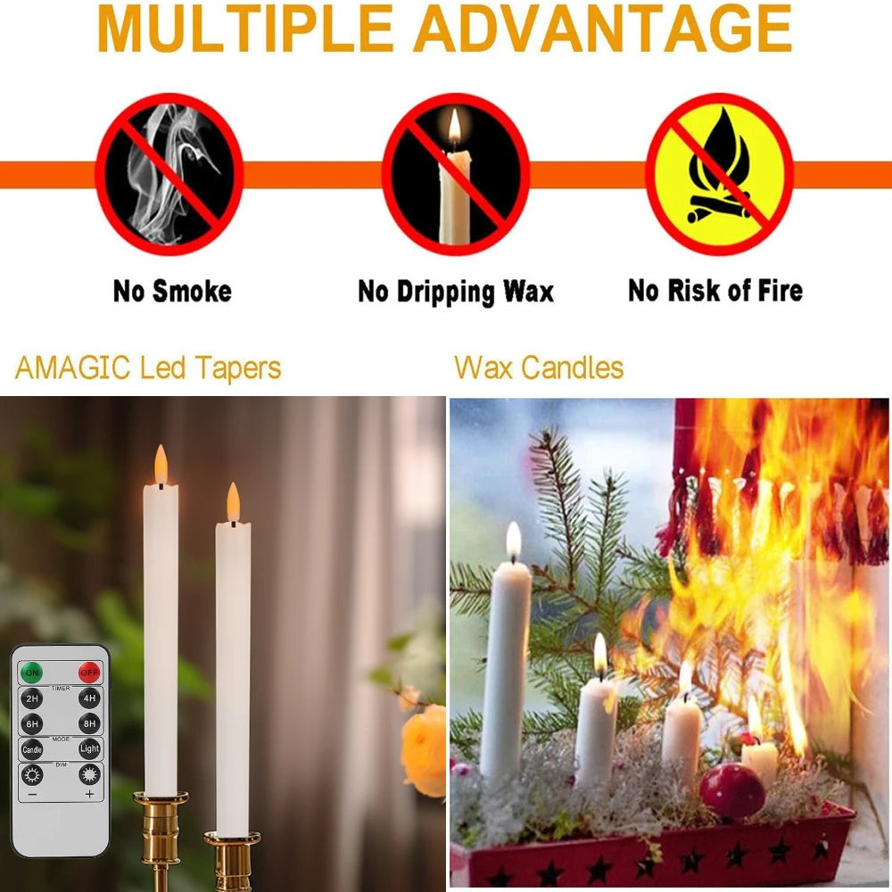 Velas Cónicas sin Llama Marfil Parpadeantes con Control Remoto de 10 Teclas, Luces LED con Mecha 3D, Velas de Ventana para Decoración Navideña, Hogar y Bodas