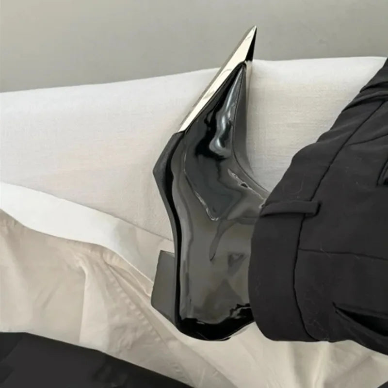 Botas Cortas de Tacón Alto para Mujer - Botines de Vaquero con Punta de Hierro y Cremallera, Estilo Británico, Martin Grueso
