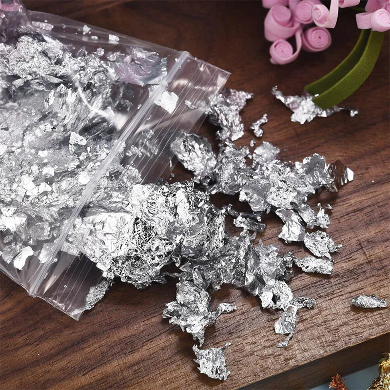 3/5g de Papeles de Foil en Oro, Plata y Bronce - Copos de Aluminio Irregulares para Decoración, Resina Epóxica y Fabricación de Velas