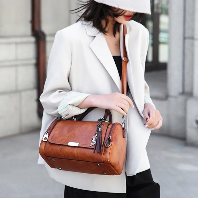 Bolso de Mano con Adorno de Borlas Yogodlns, Bolso de Hombro de Gran Capacidad para Mujer, Bolso de Moda con Cremallera y Correa Removible