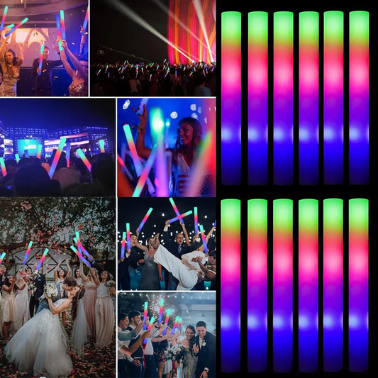 15/30 Pcs LED Glow Sticks a Granel Tubos de Espuma Brillantes Coloridos RGB para Fiestas de Cumpleaños, Bodas y Suministros de Celebración