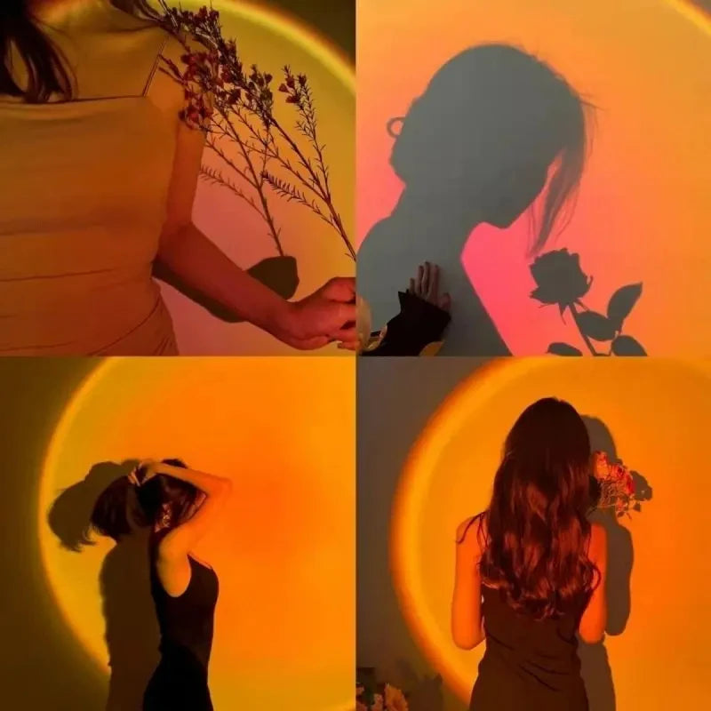 Lámpara LED de Atardecer USB con Efecto Arcoíris, Luz Nocturna para Fotografía Móvil, Iluminación Ambiental para Decoración de Dormitorio
