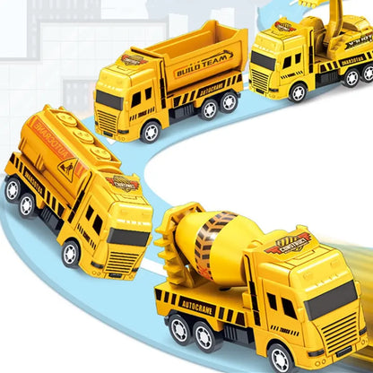 Set de 4 Coches Educativos para Niños, Vehículos de Ingeniería Miniatura, Juguetes de Acción Pull Back, Regalo para Niños