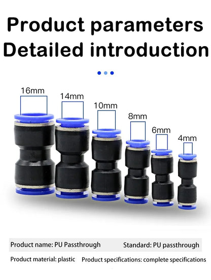 5 Piezas de Conector Rápido Pneumático para Tubos de Aire - Acoplamientos de Agua Push-In para Mangueras de 4mm a 16mm (PU, PY, PK, PM, PZA)