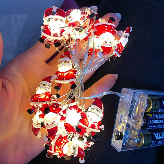 Guirnalda de Luces LED con Papá Noel y Muñeco de Nieve – Decoración Navideña de 2 Metros para Árboles y Hogar