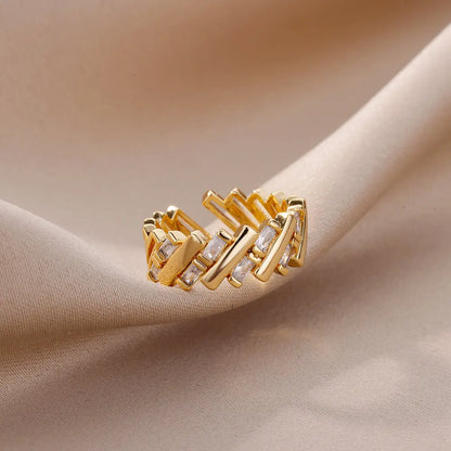 Anillos de Color Oro 18K para Mujer con Cristal de Zirconia - Anillo de Compromiso y Boda, Joyería de Pareja Popular