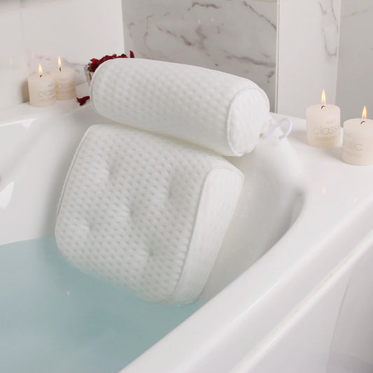 Almohada de Baño para Bañera, Soporte para Cuello, Cabeza y Espalda con Ventosas Antideslizantes, Malla de Aire