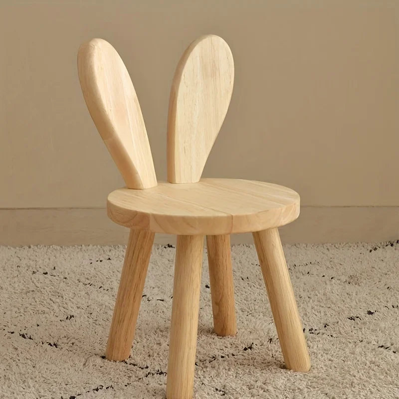 Taburete Pequeño Creativo con Orejas de Conejo para Niños | Silla Decorativa de Madera Maciza