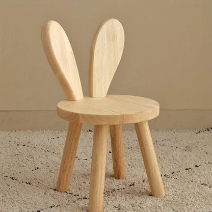 Taburete Pequeño Creativo con Orejas de Conejo para Niños | Silla Decorativa de Madera Maciza