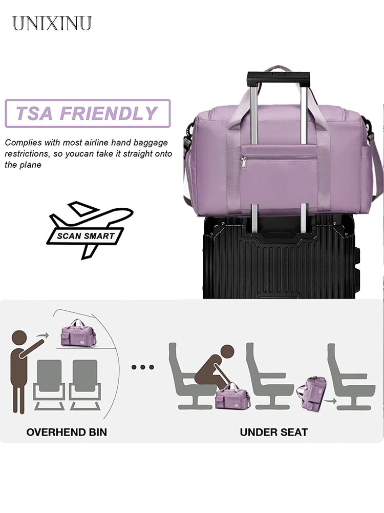UNIXINU Bolsa de Viaje de Mano, Bolsa de Fin de Semana de Gran Capacidad, Bolsa de Duffle para Viaje Nocturno con Compartimento para Zapatos, Bolsa Deportiva y de Fitness para Mujeres