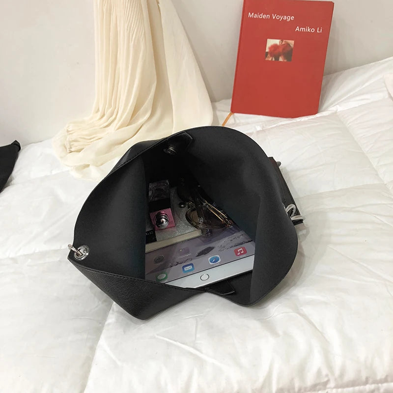 Bolso de Cuero de Moda para Mujer – Bolsa de Mano de Lujo, Capacidad Grande, Diseño Simple con Cadena, Bolsos de Hombro y Cruzados para Mujeres